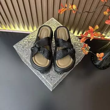 Cool slippers women s summer outer wear new skirt comfortable thick bottom beach fashion satin one-word drag 35