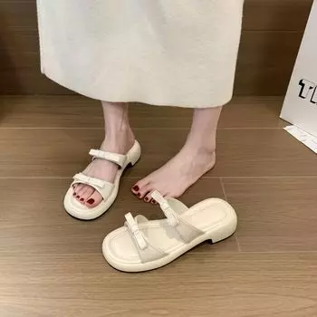 Cool slippers women s summer wear 2025 new super soft high-value open-toe slippers female Internet celebrity temperament bow 35