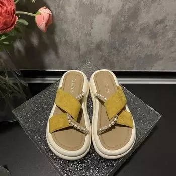 Cool slippers women s summer wear 2025 new platform beach sandals fashionable women step on shit feeling cross word 35 чёрный