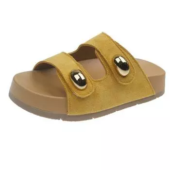 Cool slippers women s summer wear new retro muffin thick-bottomed one-word beach slippers 35 жёлтый