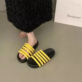 Cool slippers women wear summer new thick-soled one-word slippers premium seaside beach slippers 35