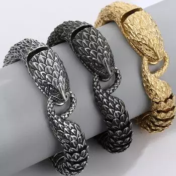 Крутой твердый браслет из нержавеющей стали 316L в форме змеиной цепи для мужчин, мужские браслеты 8,7 дюйма, панк-рок, металлические украшения 22CM чёрный