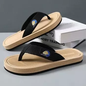 Cool Summer Slippers Flip Flops Men Soft Comfortable Beach Sandals Outdoor Fashion Anti Slip Wear Flat Bottom Casual Shoes 39 бежевый