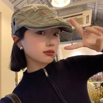 Cool tide holes do old street retro cowboy forward hat children British beret fashion painter newsboy hat women M56-58cm красный