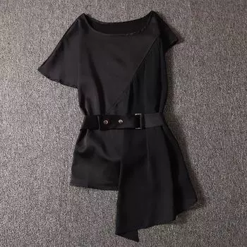 Cool Top Irregular Loose Chiffon Blouse Black((E2-2)) S