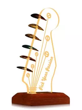 CoolGift Mart Подставка для медиатора с подсветкой, место для хранения медиаторов с деревянной основой, акриловая витрина для электрогитарных медиаторов