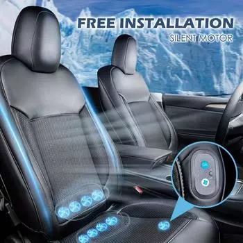 Cooling Car Seat Cushion with Adjustable Fan Breathable 3D Honeycomb Design All-Season Ventilated Auto Seat with Leather Surface