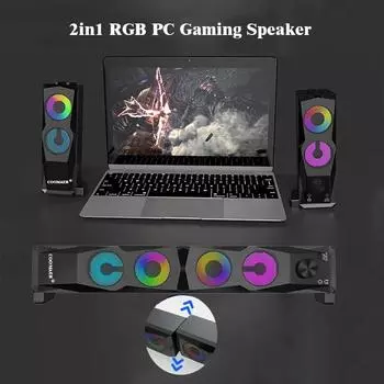 COOMAER 2 в 1 ПК игровые колонки Anvil Aux 3,5 мм USB стерео 2,0 сабвуфер звуковая панель для ноутбуков, смартфонов, настольных компьютерных плееров чёрный