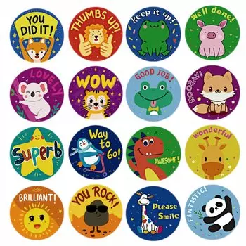 Copeflap Reward Stickers English 1000 Sheets Reward Stickers Well Done Stickers Animal Character 2.5cm (D)