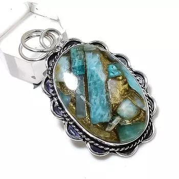 Copper Amazonite Gemstone Handmade 925 Sterling Silver Gift Pendant 2.17 F1G02