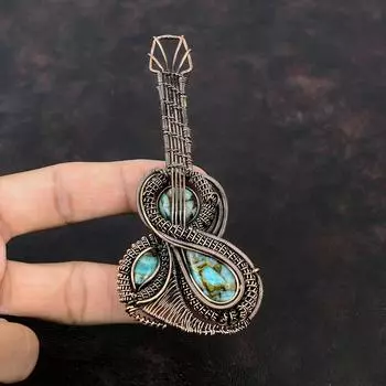 Copper Amazonite Pendant Copper Wire Wrapped Gemstone Jewelry Guitar Pendant Amazonite Handmade Jewelry Copper Wire Pendant Engagement Gift