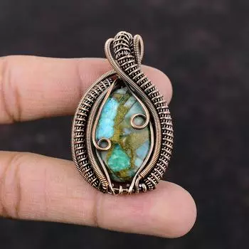 Copper Amazonite Pendant Copper Wire Wrapped Gemstone Jewelry Handmade Unique Pendant Amazonite Jewelry For Gift Copper Wire Wrapped Pendant