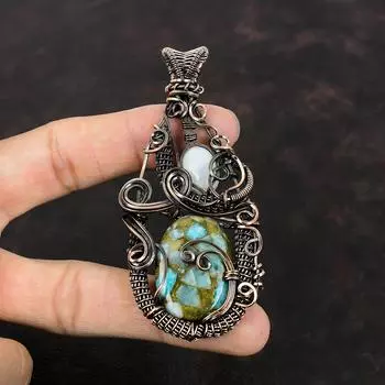 Медный амазонитовый кулон, обернутый медной проволокой, кулон с радужным лунным камнем, кулон ручной работы для подарка, ювелирные изделия с медной проволокой