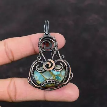 Copper Amazonite Pendant Copper Wire Wrapped Pendant Natural Gemstone Pendant Copper Jewelry Handmade Pendant Wire Wrap Jewelry Gift For Him