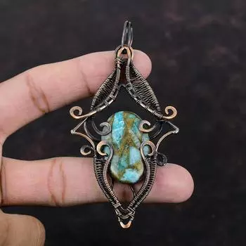 Copper Amazonite Pendant Copper Wire Wrapped Pendant Gemstone Jewelry Handmade Pendant Antique Copper Jewelry Gift For Her Pendant For Women