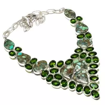 Copper Amazonite, Peridot Handmade 925 Sterling Silver Jewelry Necklace 18 H1b42