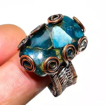 Кольцо из медного апатита с драгоценным камнем, размер 9, ручная работа, медная проволока