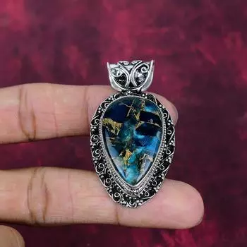 Copper Apatite Handmade Gemstone Pendant, 925 Solid Sterling Silver Pendant Bohemian Jewelry, For Engagement Gift 2.04 Inches
