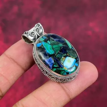 Подвеска из меди и лазурита, малахита, ювелирные изделия из цельного серебра 925 пробы с драгоценными камнями, подвеска ручной работы, на День памяти 1.77 Inches зелёный