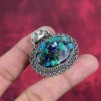 Copper Azurite Malachite Pendant, 925 Sterling Silver Pendant Jewelry, Gift For Women Handmade Pendant Gemstone Jewelry