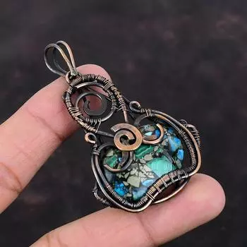 Copper Azurite Malachite Pendant Copper Wire Wrapped Pendant Top Quality Gemstone Jewelry Gift For Her Handmade Pendant Copper Wire Jewelry