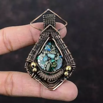 Copper Azurite Malachite Pendant Copper Wire Wrapped Pendant Handmade Copper Jewelry Natural Gemstone Pendant Gift For Her Wire Wrap Jewelry
