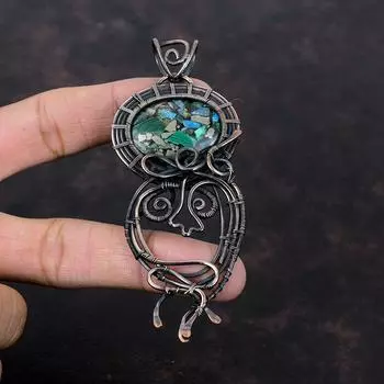 Copper Azurite Malachite Pendant Copper Wire Wrapped Gemstone Pendant Copper Jewelry Handmade Pendant Ethnic Jewelry Special Occasion Gift