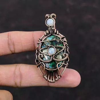 Copper Azurite Malachite Pendant Evil Eye Pendant Copper Wire Wrapped Rainbow Moonstone Pendant Gemstone Jewelry Handmade Brand New Pendant