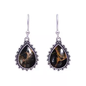 Copper Black Obsidian 925 Sterling Silver Earring V9551, Black Earring, Pear Earring, Valentin s Day Gift, Gift For Her, Birthday Gift, Handmade Jewel