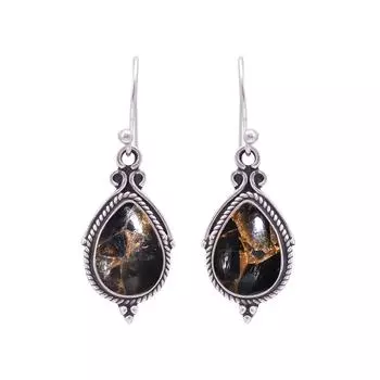Copper Black Obsidian 925 Sterling Silver Earring V9791, Black Earring, Pear Earring, Valentin s Day Gift, Gift For Her, Birthday Gift, Handmade Jewel