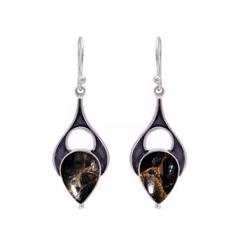 Copper Black Obsidian 925 Sterling Silver Earring V9711, Black Earring, Pear Earring, Valentin s Day Gift, Gift For Her, Birthday Gift, Handmade Jewel
