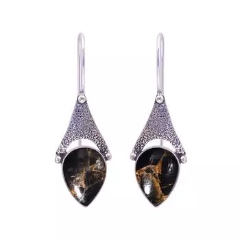 Copper Black Obsidian 925 Sterling Silver Earring V9671, Black Earring, Pear Earring, Valentin s Day Gift, Gift For Her, Birthday Gift, Handmade Jewel