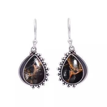 Copper Black Obsidian 925 Sterling Silver Earring V9871, Black Earring, Pear Earring, Valentin s Day Gift, Gift For Her, Birthday Gift, Handmade Jewel
