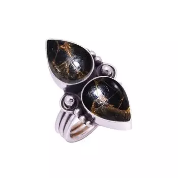 Copper Black Obsidian Gemstone 925 Sterling Silver Ring V9391, Black Ring, Pear Ring, Valentin s Day Gift, Gift For Her, Birthday Gift, Handmade Jewel
