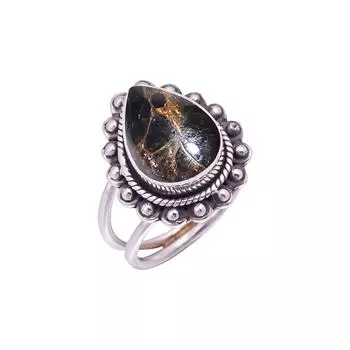 Copper Black Obsidian Gemstone 925 Sterling Silver Ring V9471, Black Ring, Pear Ring, Valentin s Day Gift, Gift For Her, Birthday Gift, Handmade Jewel
