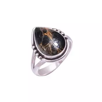Copper Black Obsidian Gemstone 925 Sterling Silver Ring V9511, Black Ring, Pear Ring, Valentin s Day Gift, Gift For Her, Birthday Gift, Handmade Jewel