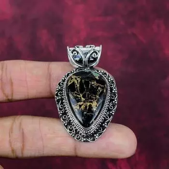 Copper Black Tourmaline Handmade Gemstone Pendant, 925 Solid Sterling Silver Pendant, Gift for Introverted 2.04 Inches