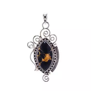 Copper Black Turquoise 925 Sterling Silver Pendant V9103, Black Pendant, Marquish Pendant, Valentin s Day Gift, Gift For Her, Birthday Gift, Handmade