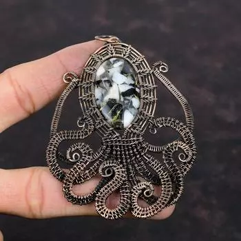 Copper Black & White Turquoise Pendant Copper Wire Wrapped Pendant Gemstone Copper Jewelry Handmade Octopus Pendant Elegant Pendant For Gift