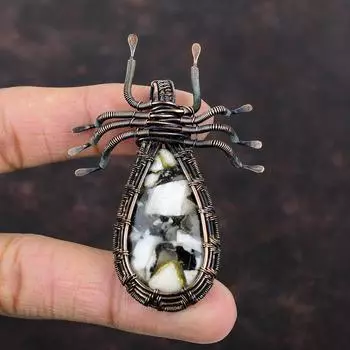 Copper Black & White Turquoise Pendant Copper Wire Wrapped Gemstone Pendant Spider Pendant Copper Jewelry For Gift Handmade Designer Pendant