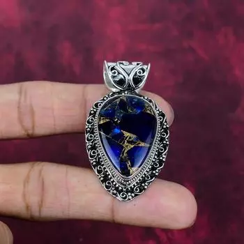 Copper Blue Tourmaline Handmade Gemstone Pendant, 925 Solid Sterling Silver Jewelry, Amazing Pendant Gifts For Her 2.04 Inches