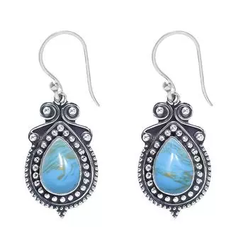 Copper Blue Turquoise 925 Sterling Silver Earring V7391, Blue Earring, Pear Earring, Valentin s Day Gift, Gift For Her, Birthday Gift, Handmade Jewelr
