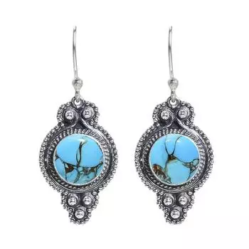 Copper Blue Turquoise 925 Sterling Silver Earring V6679, Blue Earring, Round Earring, Valentin s Day Gift, Gift For Her, Birthday Gift, Handmade Jewel