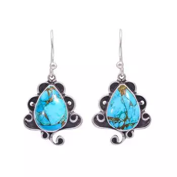 Copper Blue Turquoise 925 Sterling Silver Earring V9826, Blue Earring, Pear Earring, Valentin s Day Gift, Gift For Her, Birthday Gift, Handmade Jewelr