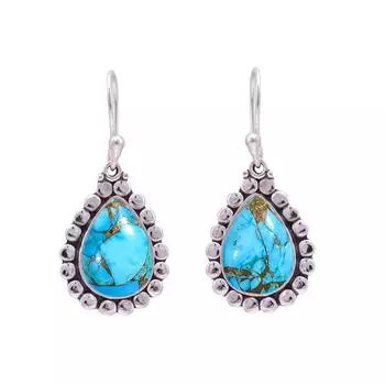Copper Blue Turquoise 925 Sterling Silver Earring V9586, Blue Earring, Pear Earring, Valentin s Day Gift, Gift For Her, Birthday Gift, Handmade Jewelr