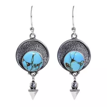 Copper Blue Turquoise 925 Sterling Silver Earring V6823, Blue Earring, Round Earring, Valentin s Day Gift, Gift For Her, Birthday Gift, Handmade Jewel