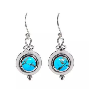 Copper Blue Turquoise 925 Sterling Silver Earring V3720, Blue Earring, Round Earring, Valentin s Day Gift, Gift For Her, Birthday Gift, Handmade Jewel