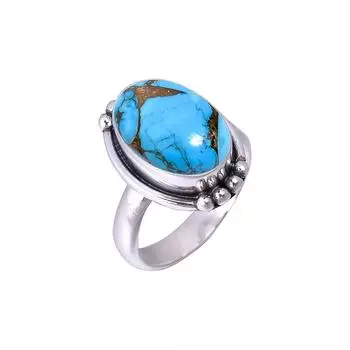 Copper Blue Turquoise 925 Sterling Silver Ring V2520, Blue Ring, Oval Ring, Valentin s Day Gift, Gift For Her, Birthday Gift, Handmade Jewelry, Silver
