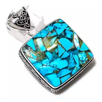 Copper Blue Turquoise Gemstone 925 Sterling Silver Jewelry Pendant 2.05 m6s55