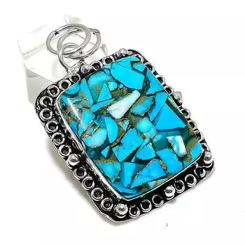 Copper Blue Turquoise Gemstone 925 Sterling Silver Jewelry Pendant 2.05 O2C28